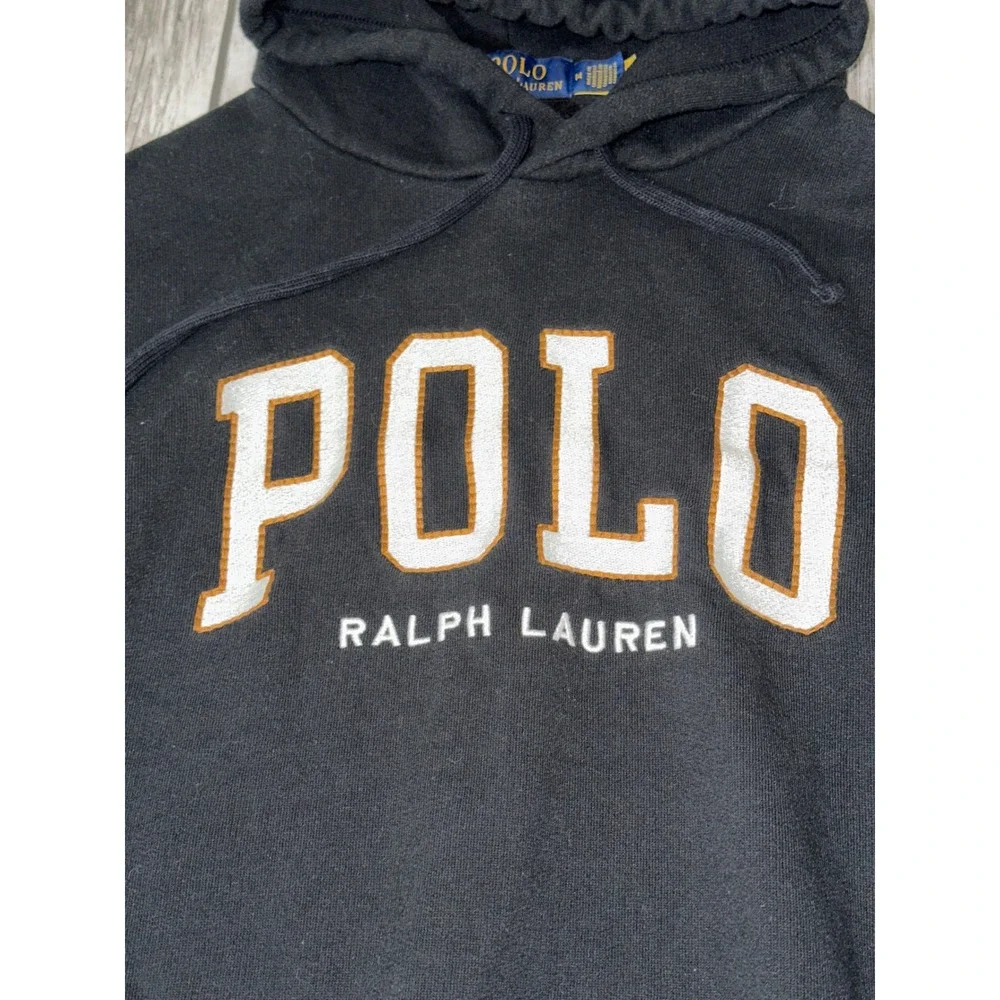 Polo Ralph‎ Lauren Black Fleece Logo Hoodie Pullover Size Medium